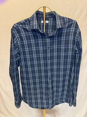 Peter Millar Navy Plaid Long-Sleeve Button-Up Shirt